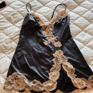Victoria's Secret Black Slip with Cream Lace Accents